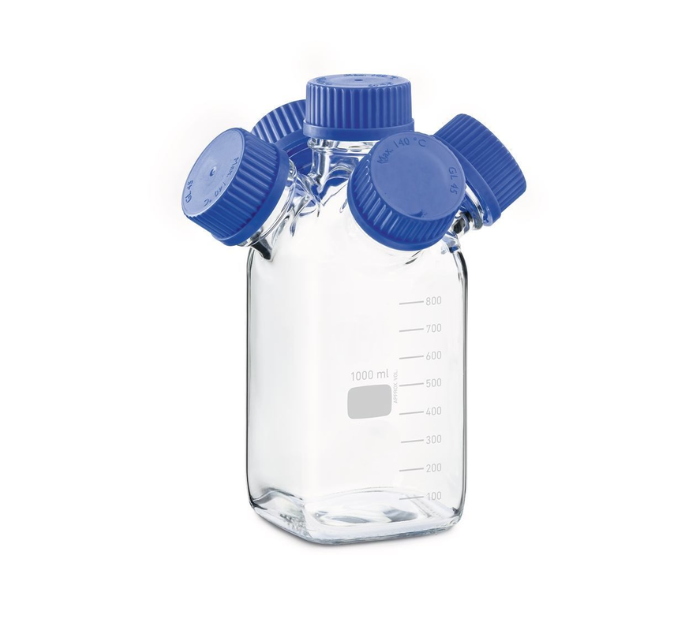 Multi-necked Square Purging bottle with GL45 screw cap, capacity 1000ml