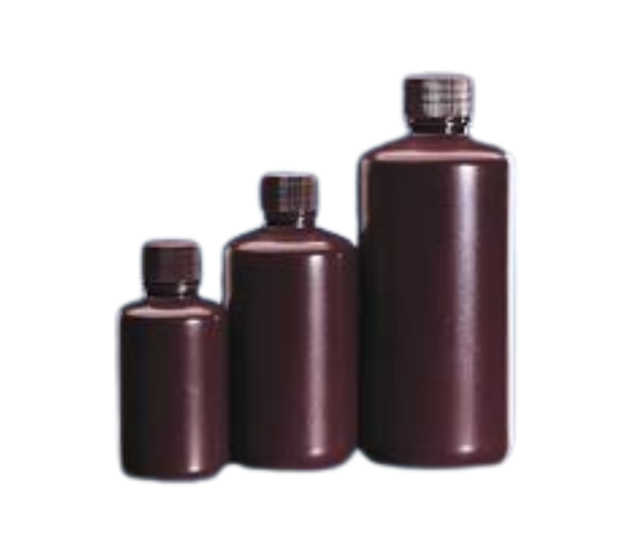 Round Bottle, Plastic, Narrow Neck , Amber